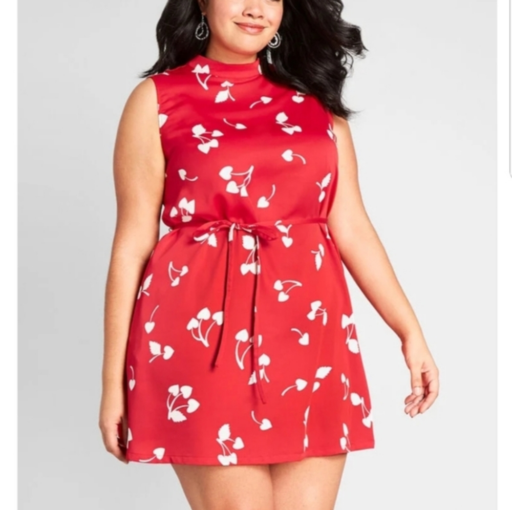 ❌SOLD❌ Modcloth High Neck Heart Cherry Dress